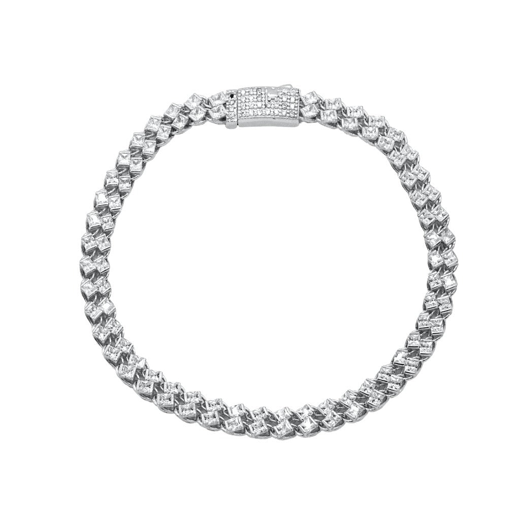 Bratara Argint Double Tennis Cuban cu Pietre Zirconia