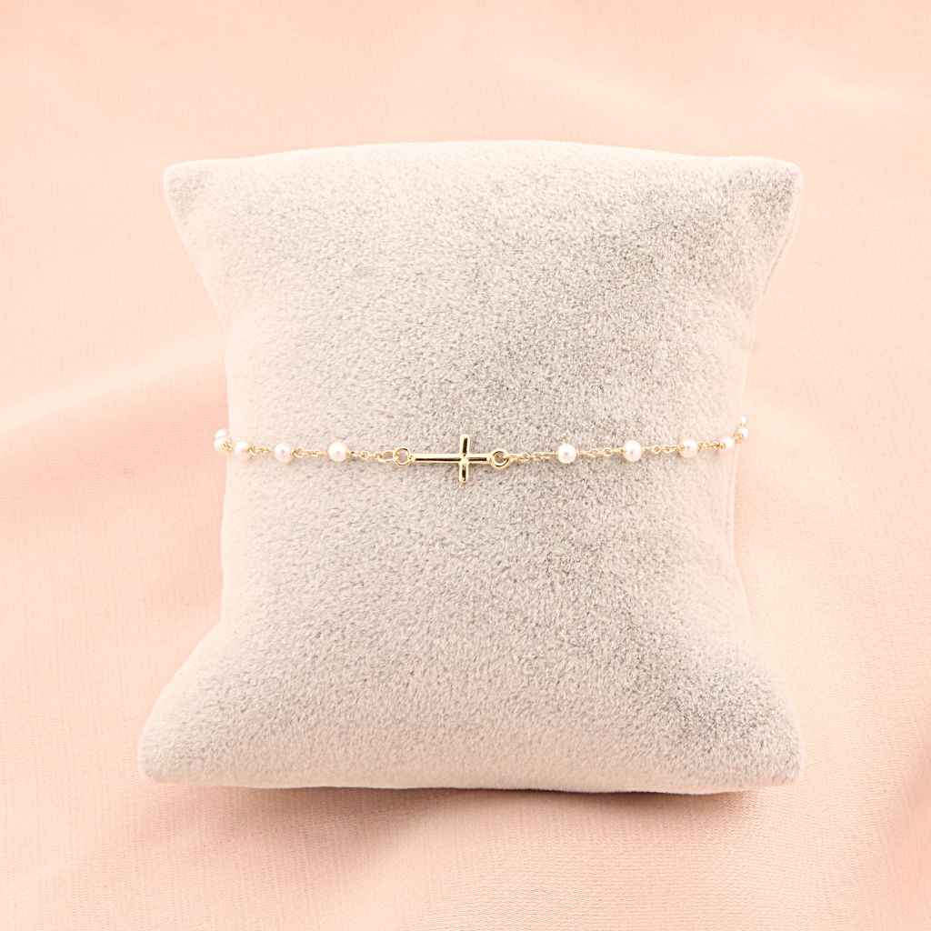 Bratara Aur 14k cu Perle Naturale si Cruce