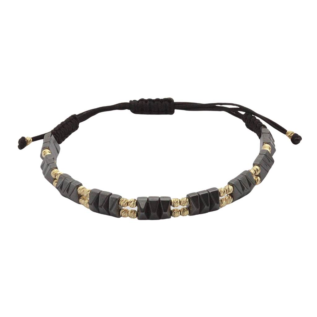 Bratara Snur Aur 14k Unisex cu Bile de Aur si Hematit