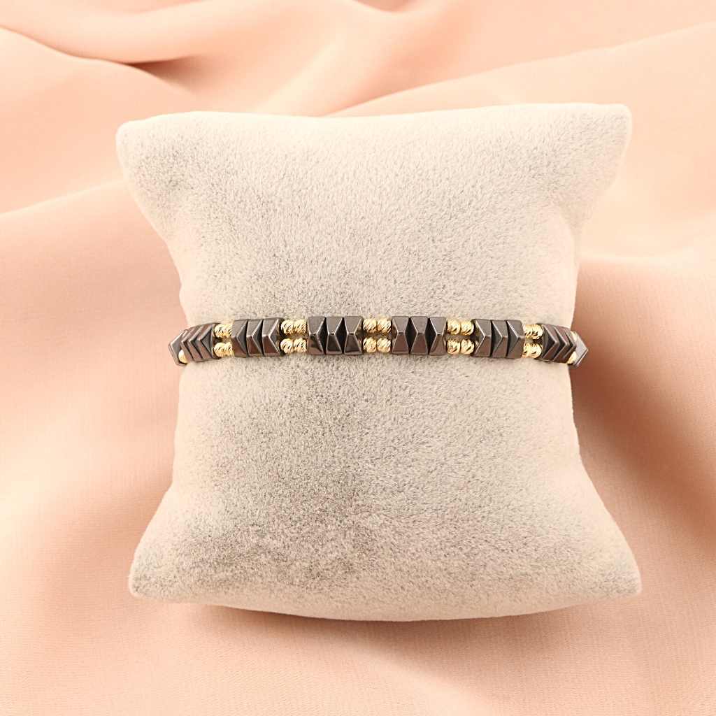 Bratara Snur Aur 14k Unisex cu Bile de Aur si Hematit