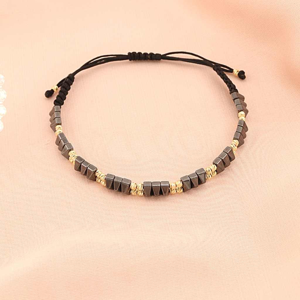 Bratara Snur Aur 14k Unisex cu Bile de Aur si Hematit