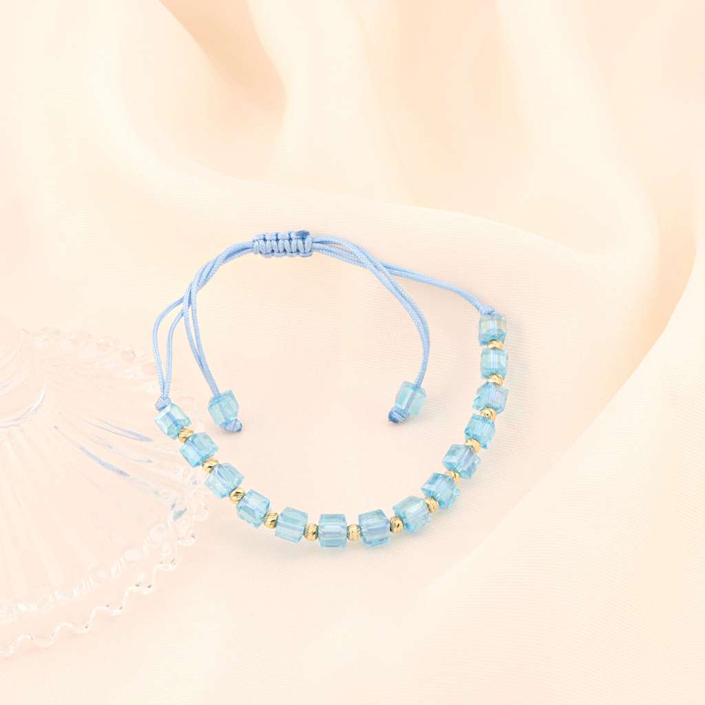 Bratara Snur cu Bile de Aur 14k si Cristal Turcoaz 4 mm