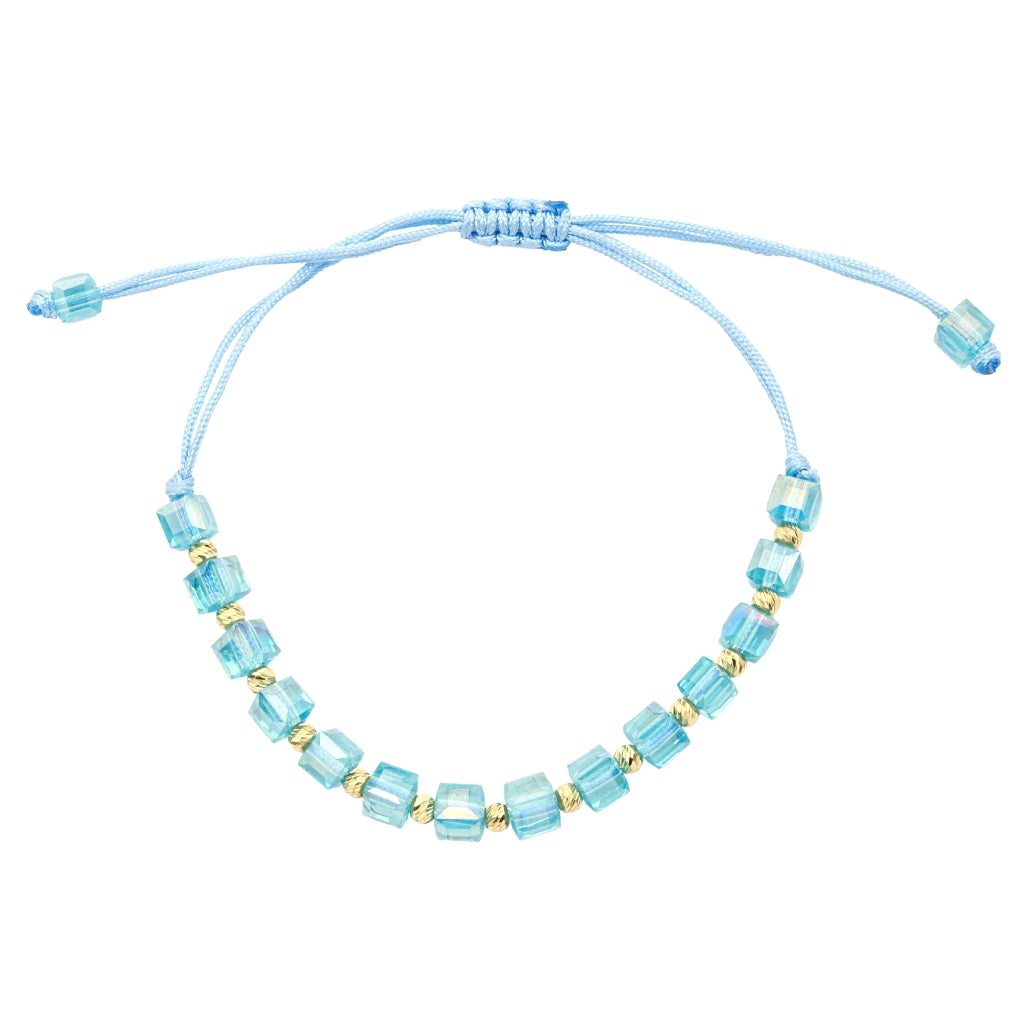 Bratara Snur cu Bile de Aur 14k si Cristal Turcoaz 4 mm