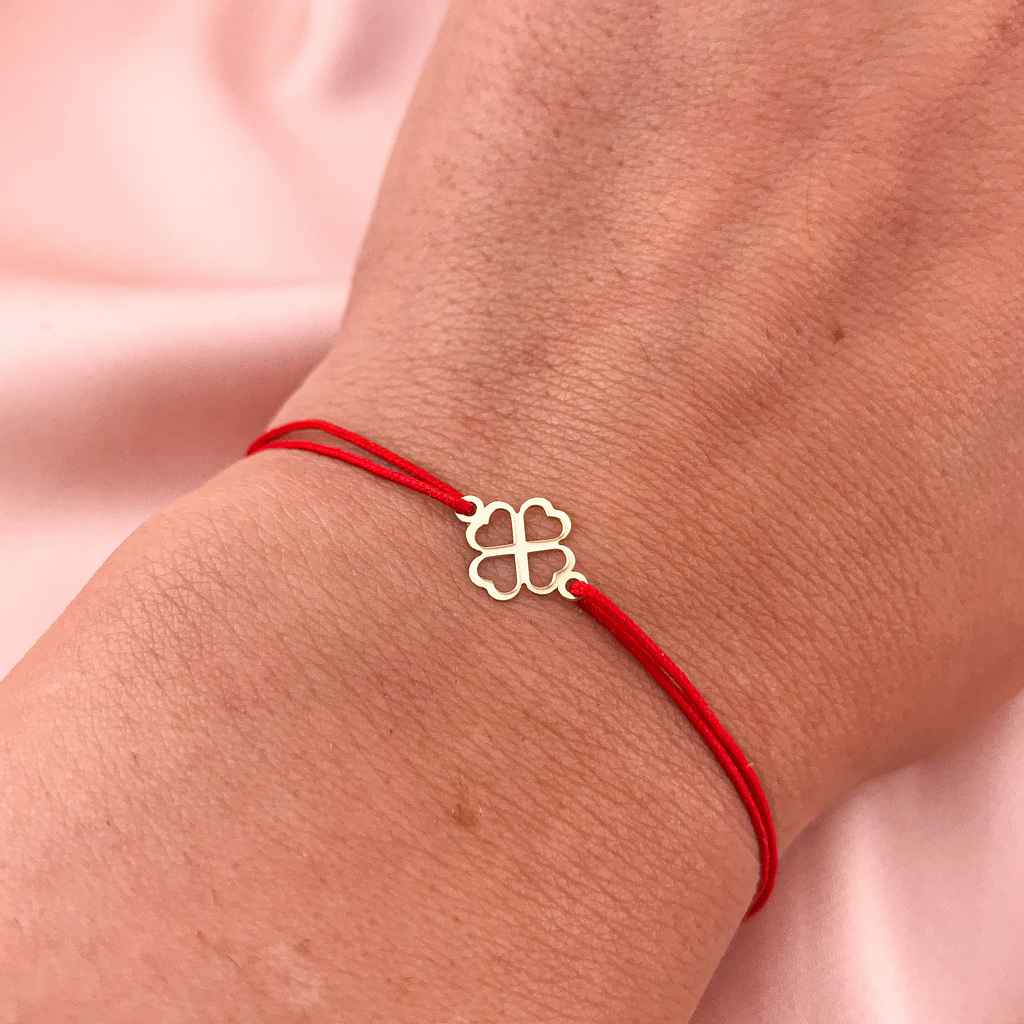 Bratara Snur Rosu Aur 14k Trifoi