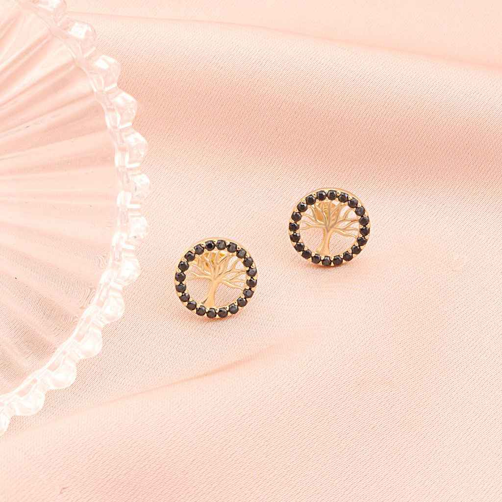 Cercei Aur 14k Copacul Vietii cu Pietre Zirconia Negre
