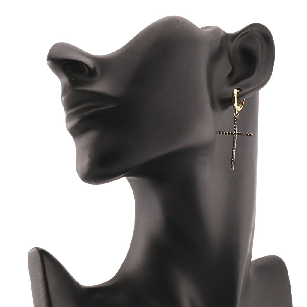 Cercei Aur 14k Cruce cu Pietre Zirconia Negre