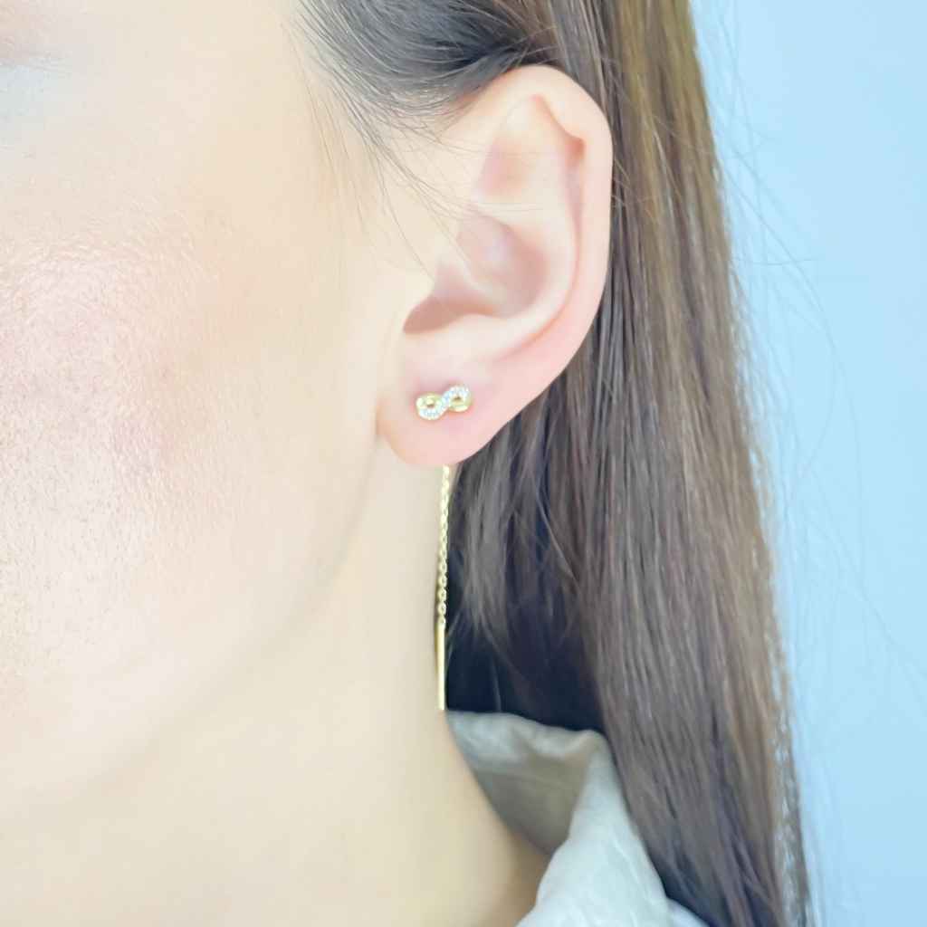 Cercei Aur 14k Fir Infinit cu Pietre Zirconia