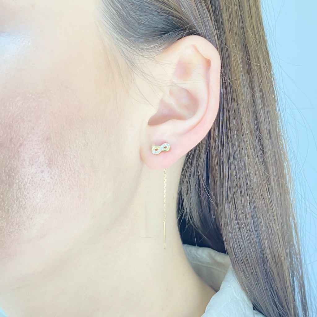 Cercei Aur 14k Fir Infinit cu Pietre Zirconia