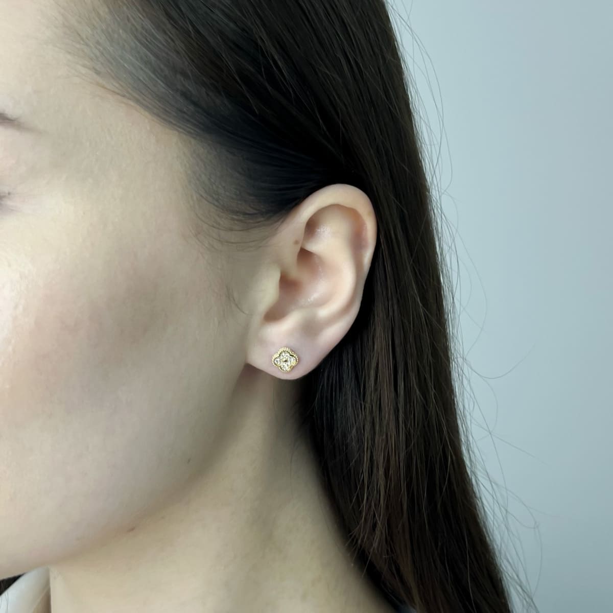 Cercei Aur 14k Floare cu Pietre Zirconia