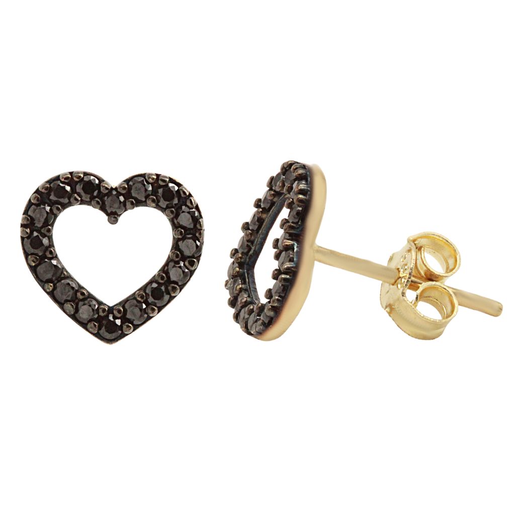 Cercei Aur 14k Inima cu Pietre Zirconia Negre