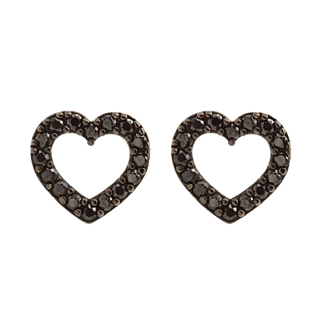 Cercei Aur 14k Inima cu Pietre Zirconia Negre