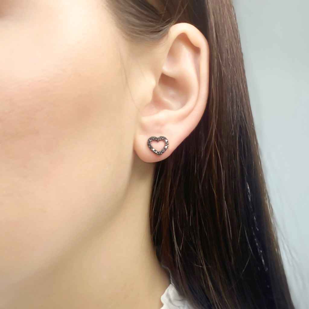 Cercei Aur 14k Inima cu Pietre Zirconia Negre