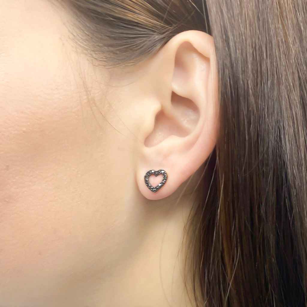 Cercei Aur 14k Inima cu Pietre Zirconia Negre