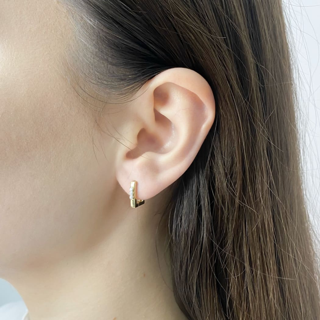 Cercei Aur 14k Tip Huggie Hoops cu Pietre Zirconia