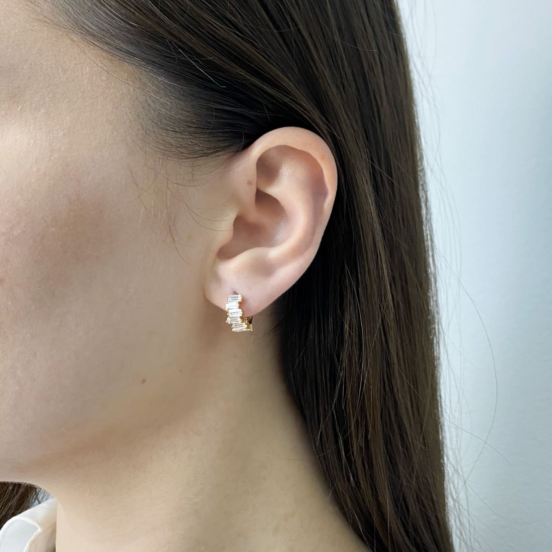 Cercei Aur 14k Uneven Eternity cu Pietre Zirconia