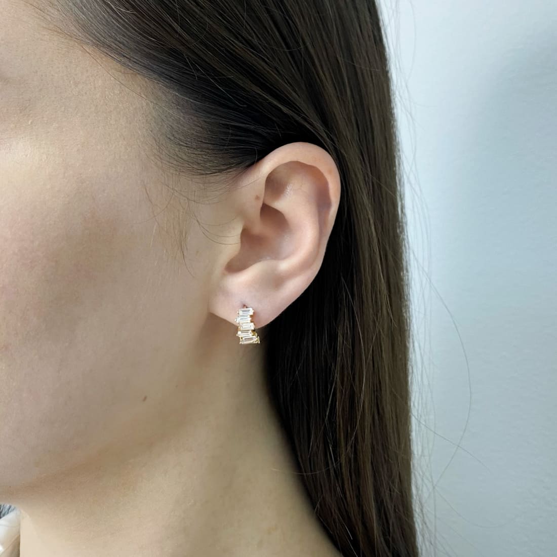 Cercei Aur 14k Uneven Eternity cu Pietre Zirconia
