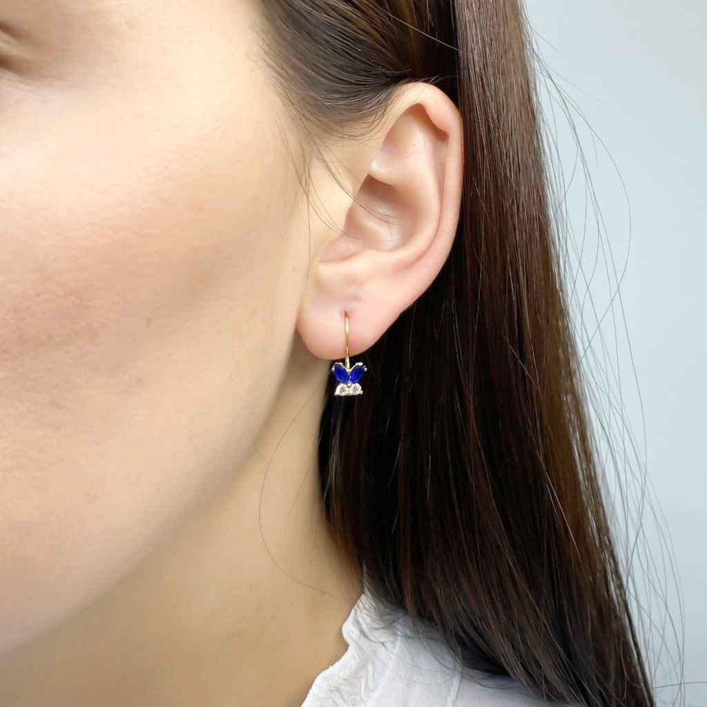 Cercei Copii Aur 14k Fluture cu Pietre Albastre