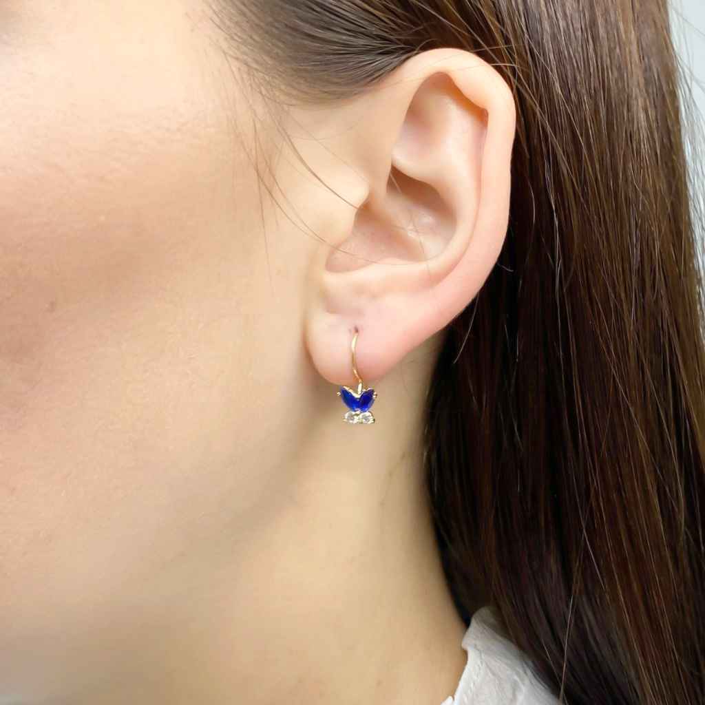 Cercei Copii Aur 14k Fluture cu Pietre Albastre