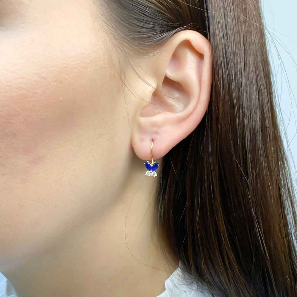 Cercei Copii Aur 14k Fluture cu Pietre Albastre