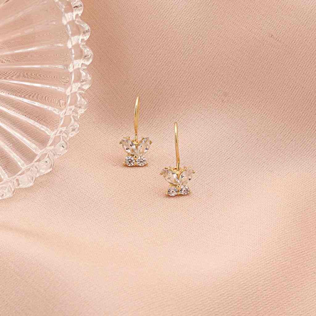 Cercei Copii Aur 14k Fluture cu Pietre Albe
