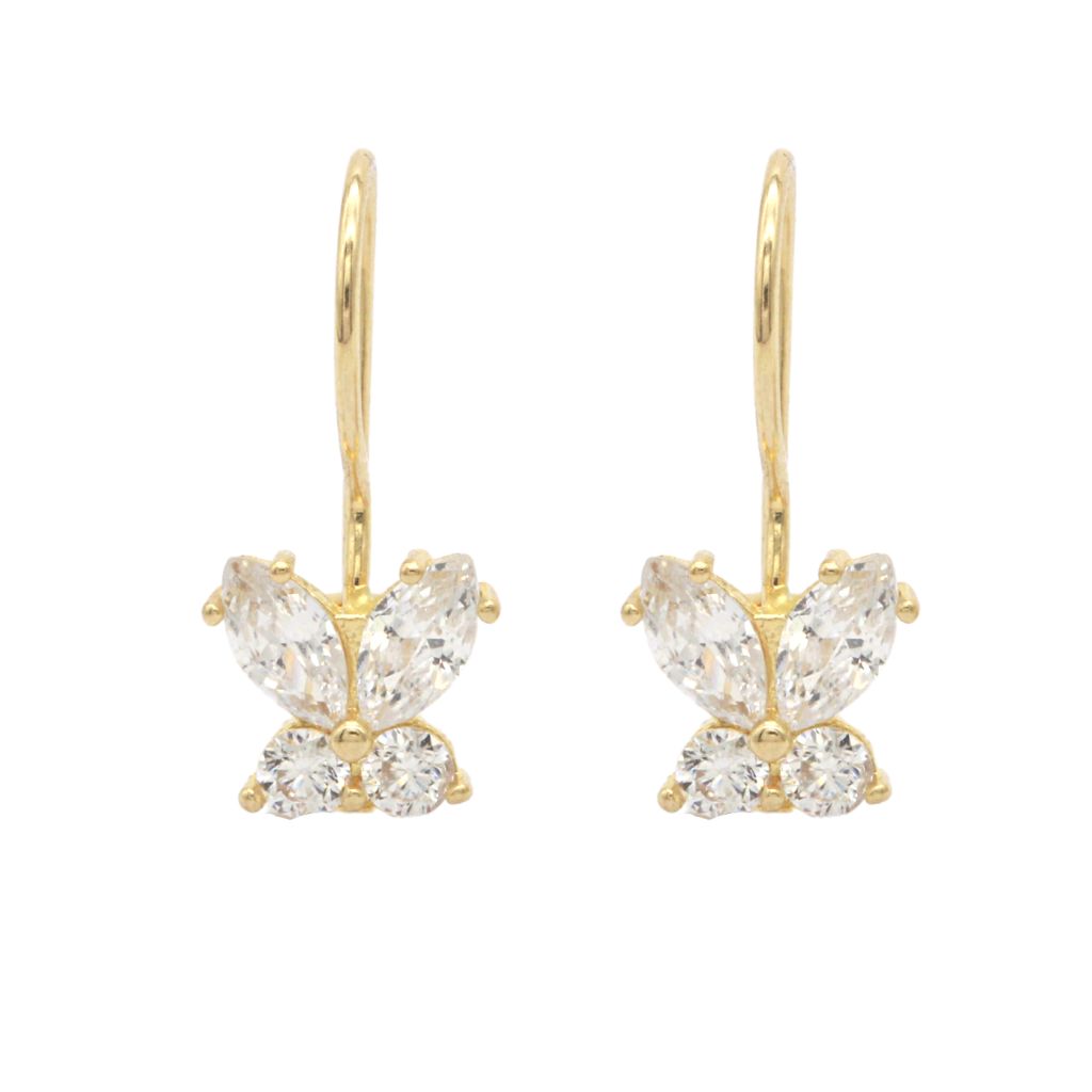 Cercei Copii Aur 14k Fluture cu Pietre Albe