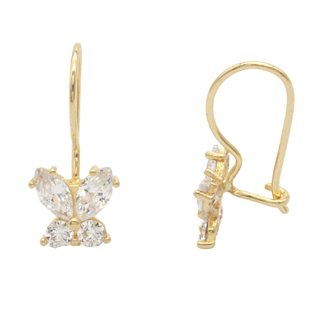 Cercei Copii Aur 14k Fluture cu Pietre Albe