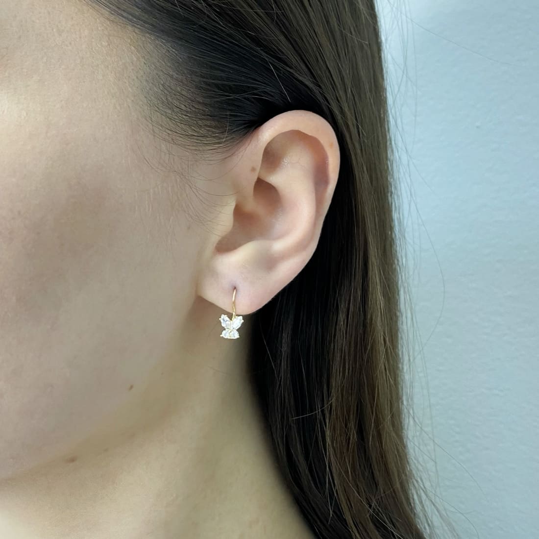 Cercei Copii Aur 14k Fluture cu Pietre Albe