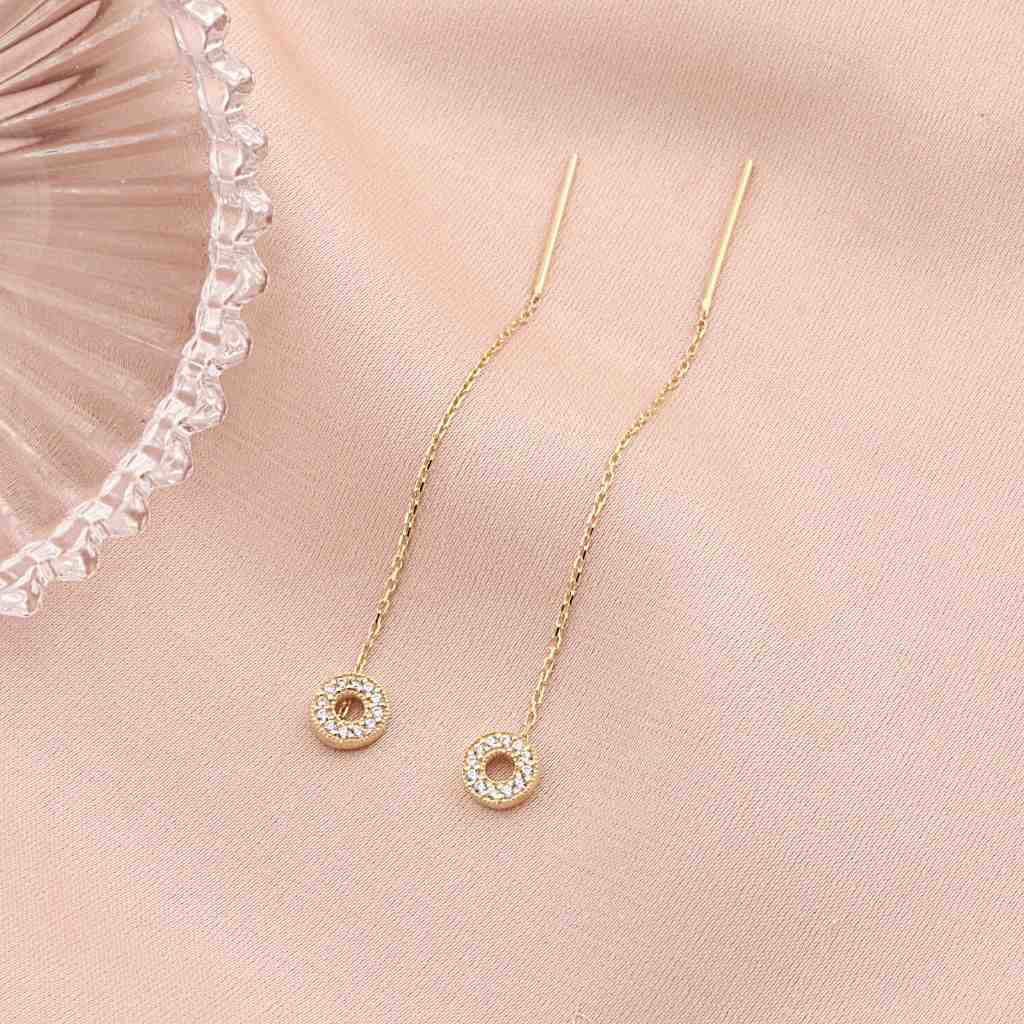 Cercei Fir Aur 14k Minimalisti Cerc cu Pietre Albe