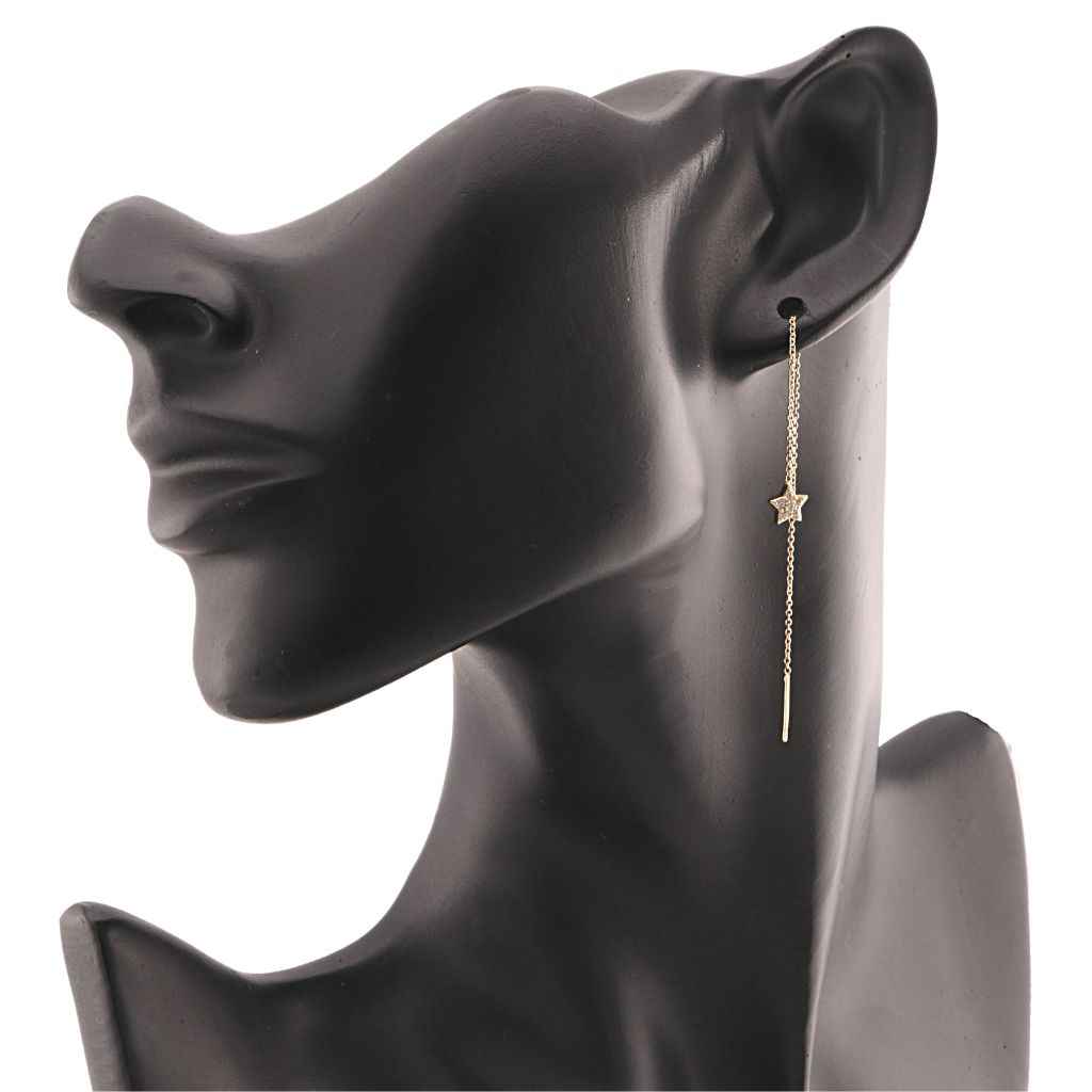 Cercei Fir Lungi Aur 14k Stea cu Piatra Zirconia