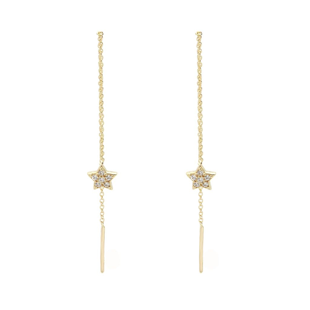 Cercei Fir Lungi Aur 14k Stea cu Piatra Zirconia