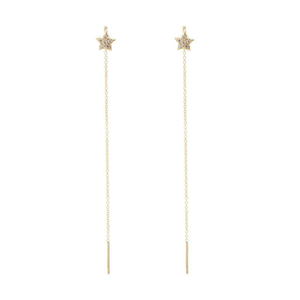 Cercei Fir Lungi Aur 14k Stea cu Piatra Zirconia