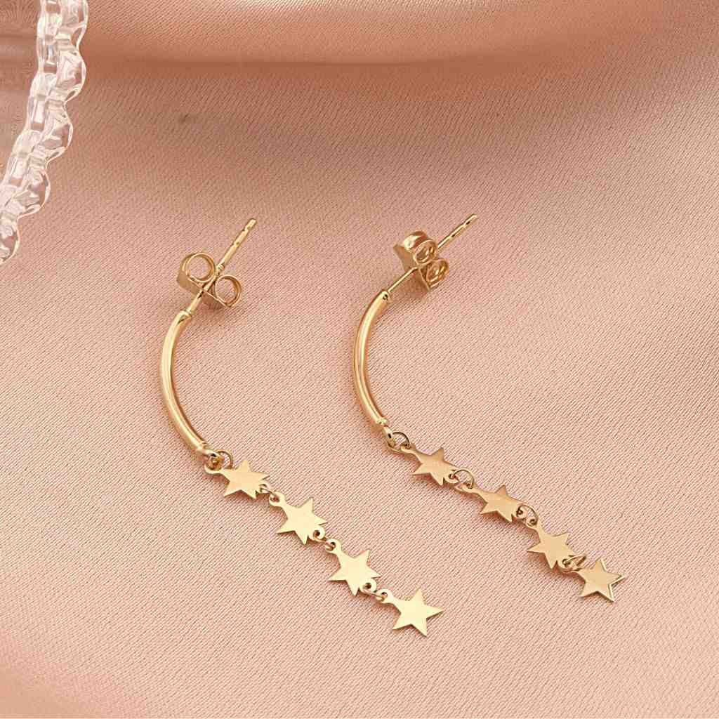 Cercei Lungi Aur 14k Stelute