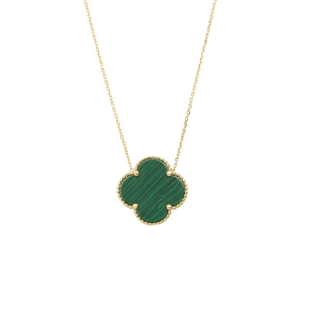 Lant Aur 14k Floare cu Malachit 1.5cm