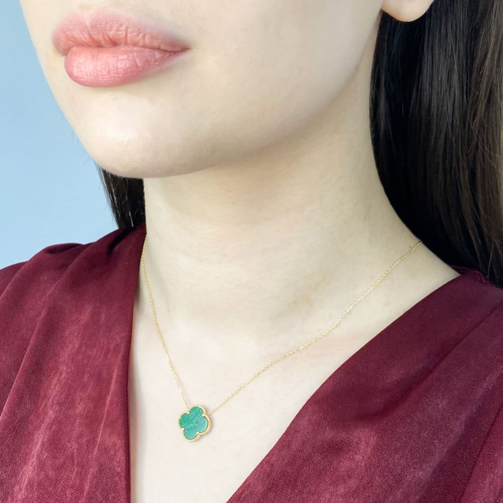 Lant Aur 14k Floare cu Malachit 1.5cm