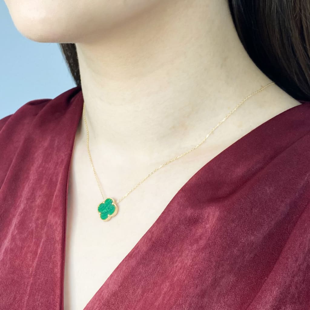 Lant Aur 14k Floare cu Malachit 1.5cm