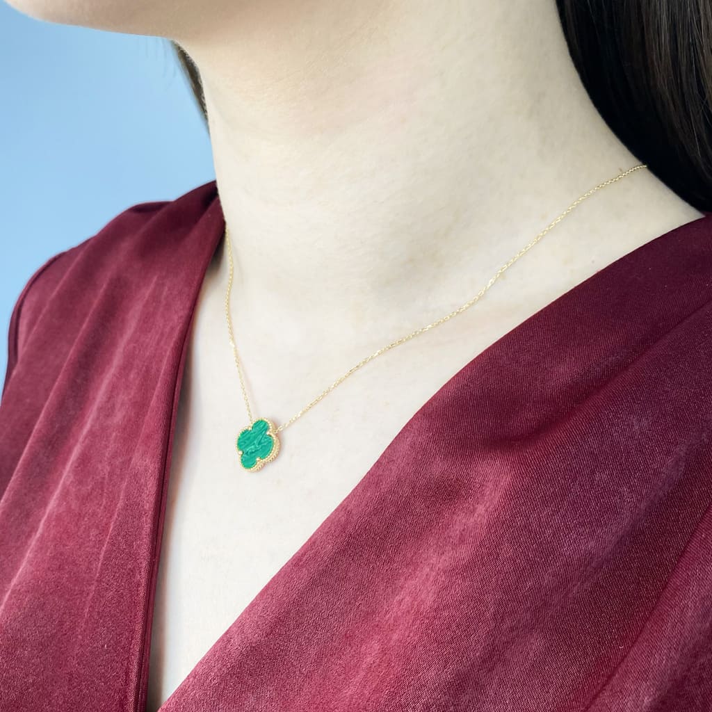 Lant Aur 14k Floare cu Malachit 1.5cm