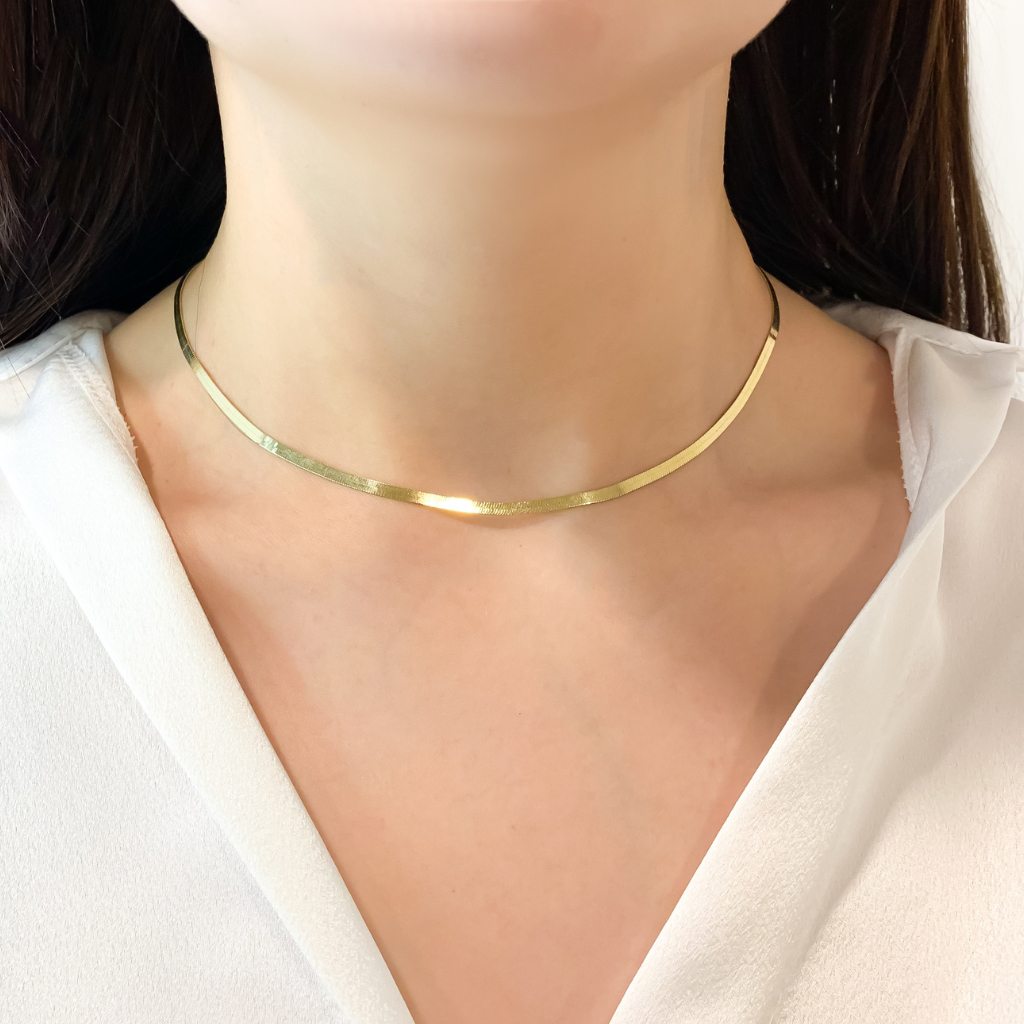 Lant Aur 14k Herringbone Reversibil