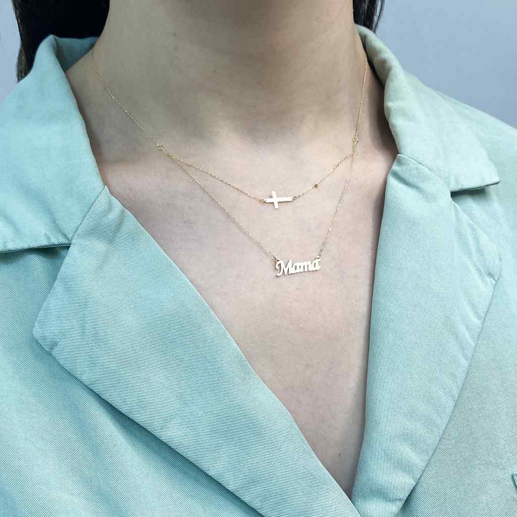 Lant Dublu Aur 14k "Mama" si Cruciulita