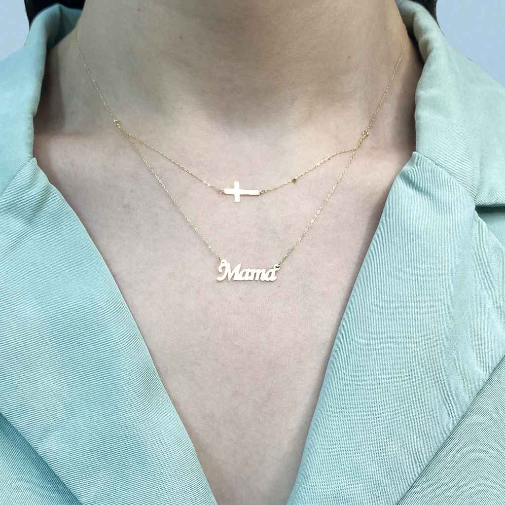 Lant Dublu Aur 14k "Mama" si Cruciulita