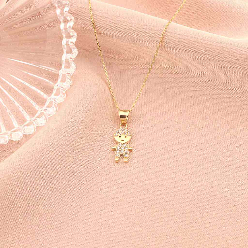 Pandantiv Aur 14k Baietel cu Pietre Zirconia