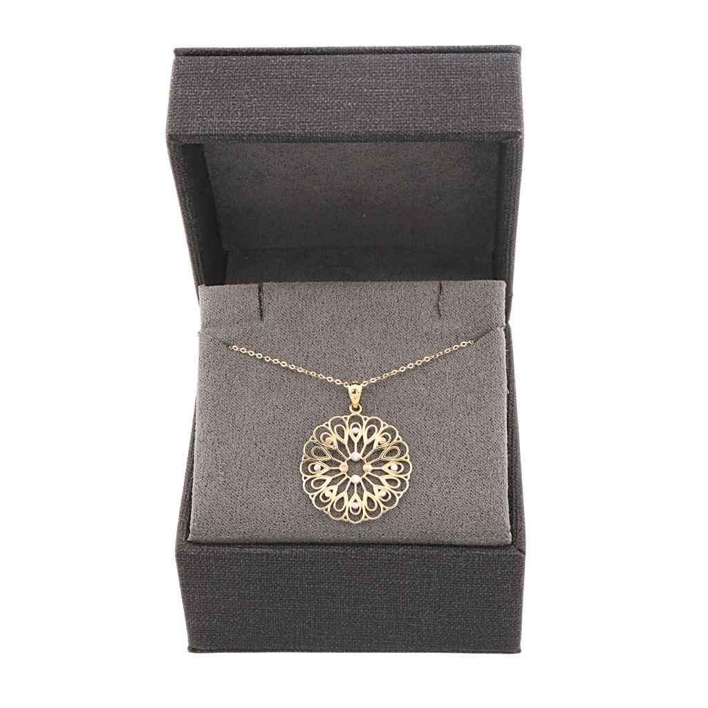 Pandantiv Aur Galben, Alb si Roz 14k Flower