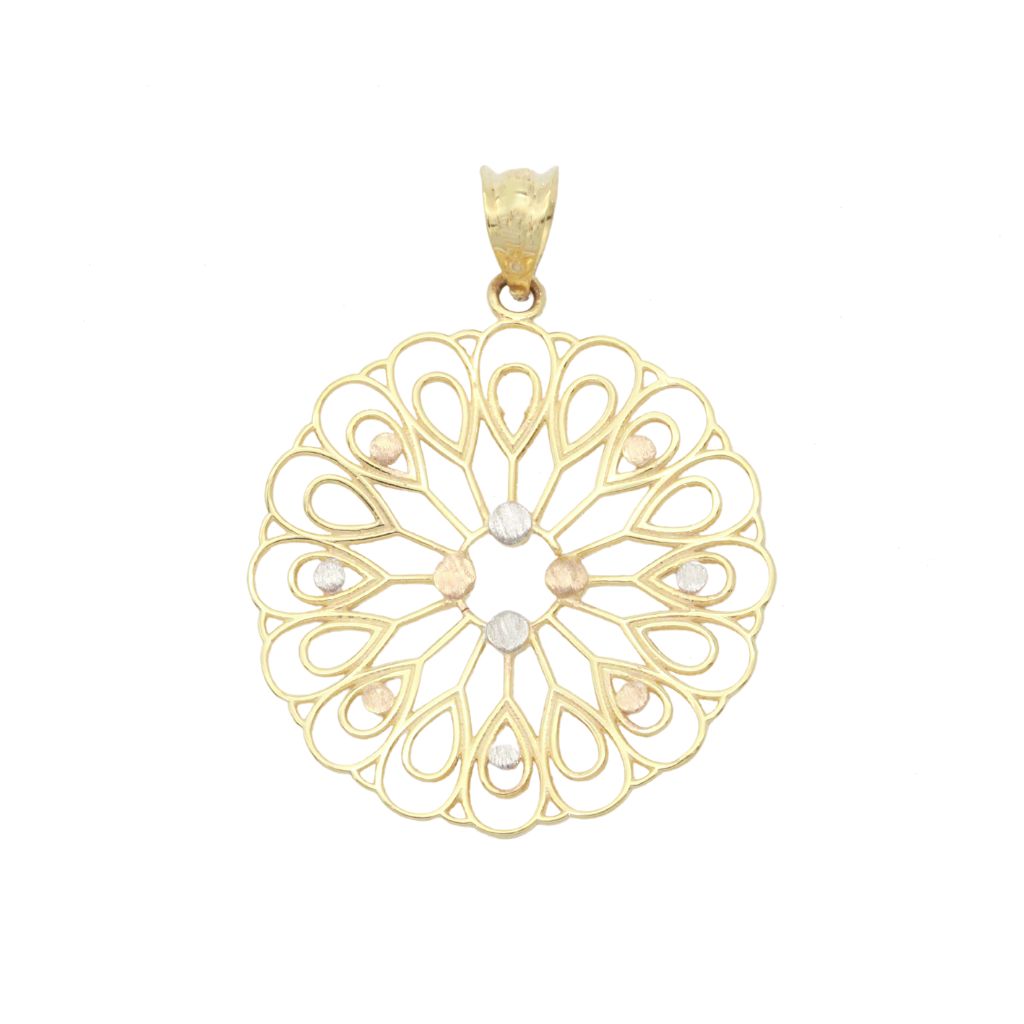 Pandantiv Aur Galben, Alb si Roz 14k Flower