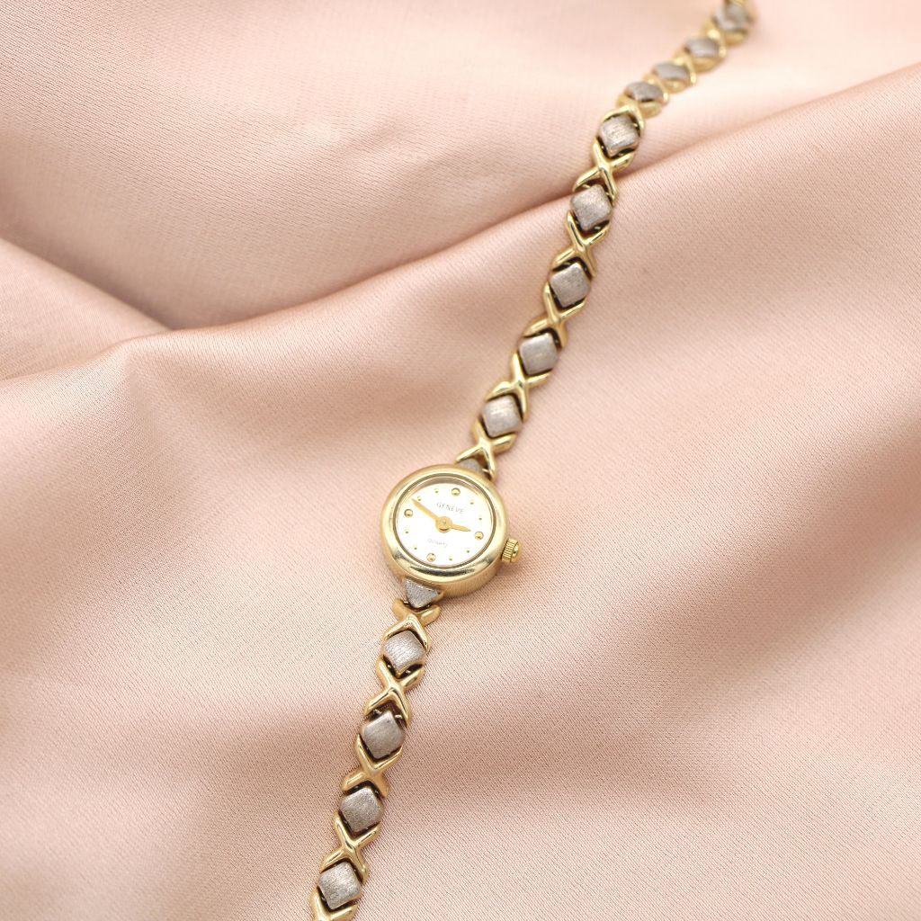 Ceas Aur Alb si Galben 14k Geneve Dama 13 mm