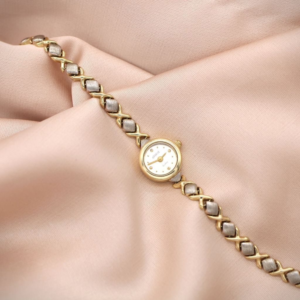 Ceas Aur Alb si Galben 14k Geneve Dama 13 mm
