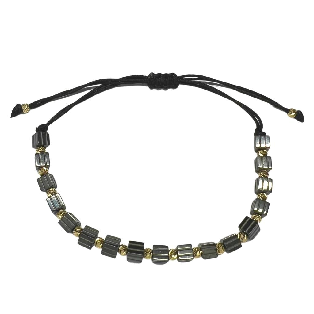 Bratara Snur Barbati Bile Aur 14k si Hematit Cubic 4mm