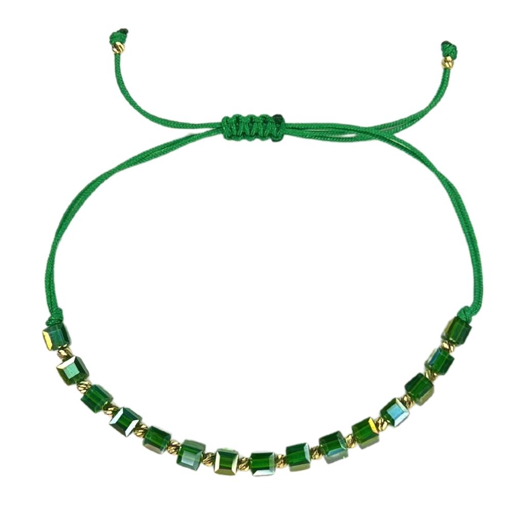 Bratara Snur Bile Aur 14k si Cristal Cubic Verde 4mm