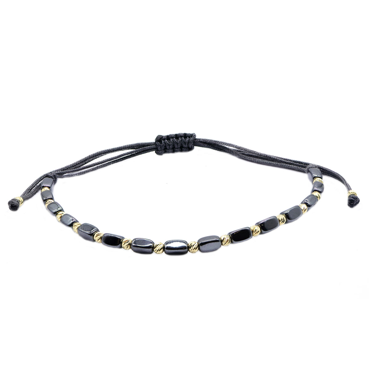 Bratara Snur Gri cu Bile de Aur 14k si Hematit 3mm