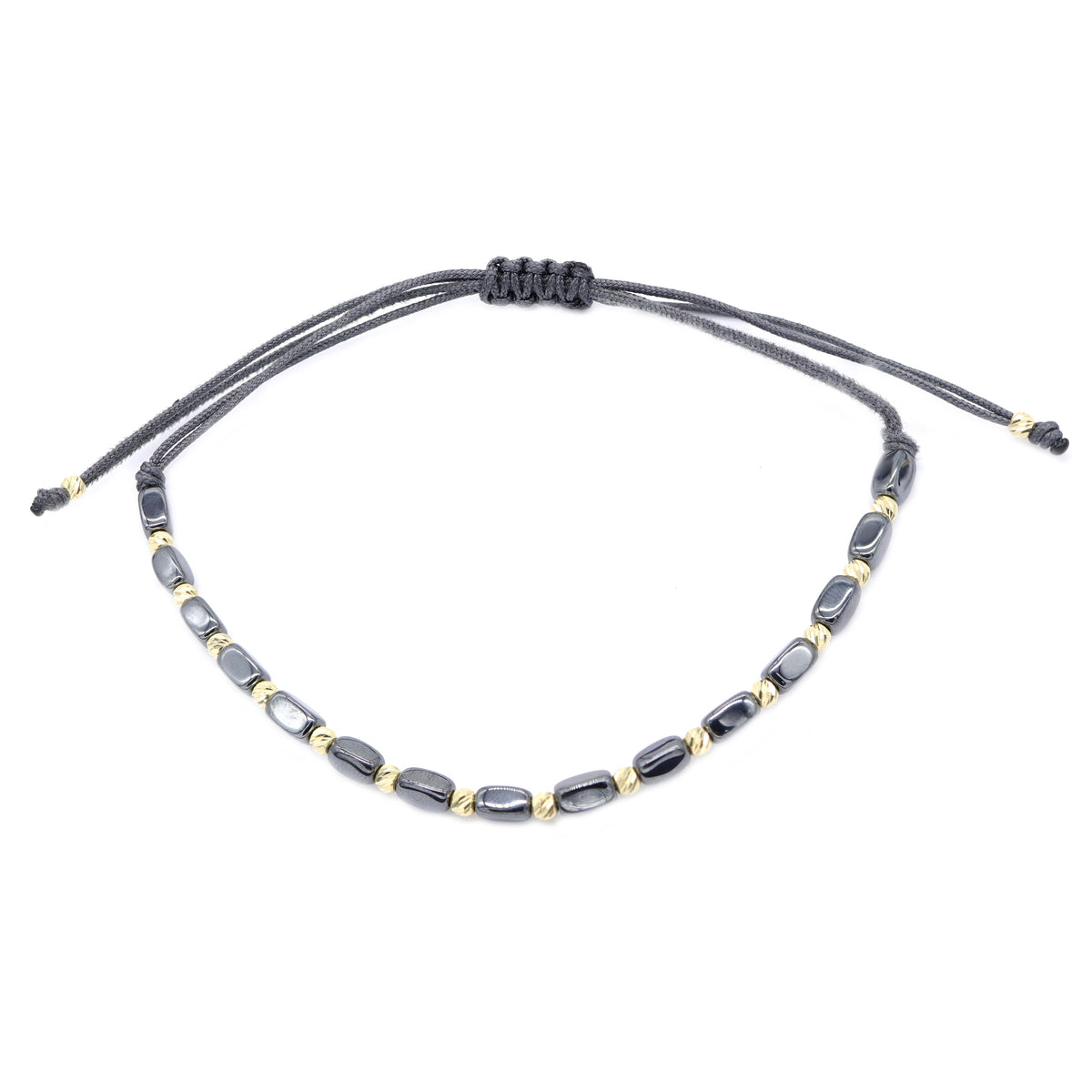 Bratara Snur Gri cu Bile de Aur 14k si Hematit 3mm