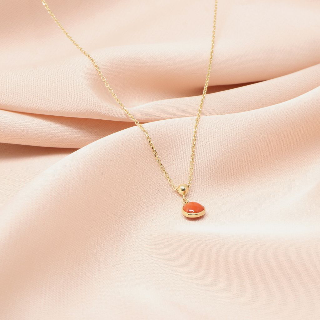 Lant Aur 14k cu Piatra Coral Rotunda