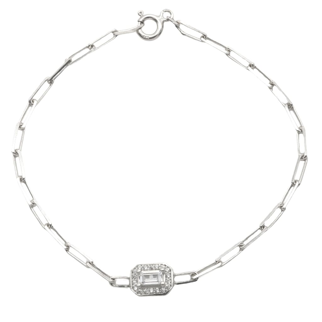 Bratara Argint Chain si Piatra Baguette
